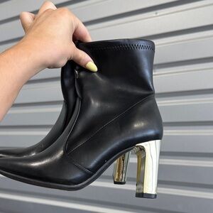 Black Women's Ankle Boot with Gold Heel